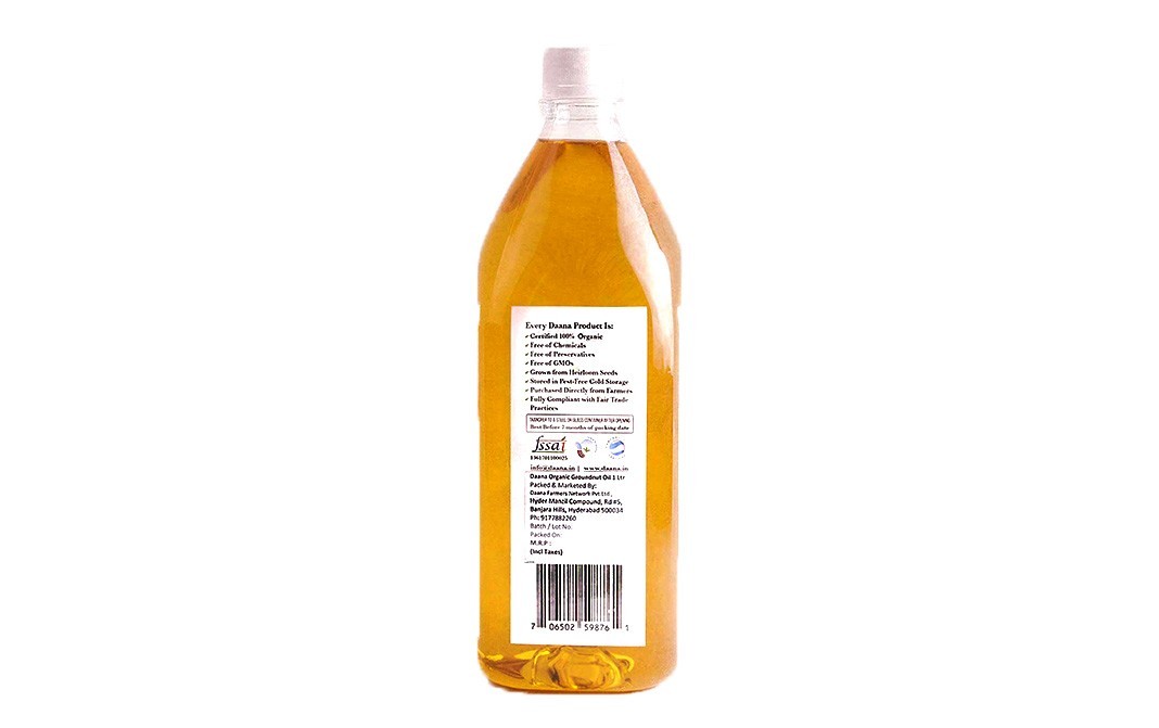Daana Organic Groundnut Oil (Cold Pressed)   Glass Bottle  1 litre